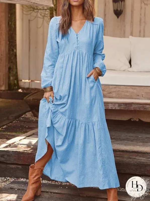 Casual Long-sleeved Dress With Big Swing