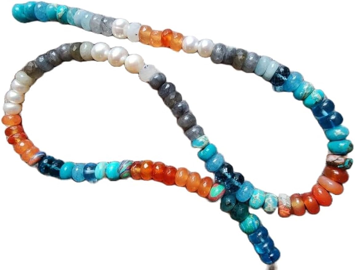 LKBEADS Natural Turquoise, orange, freshwater pearl Necklace rondelle 4-6mm smooth 16inch Full strand Beads Jewelry Gemstone Necklace crystal healing energy stone Necklace for Women
