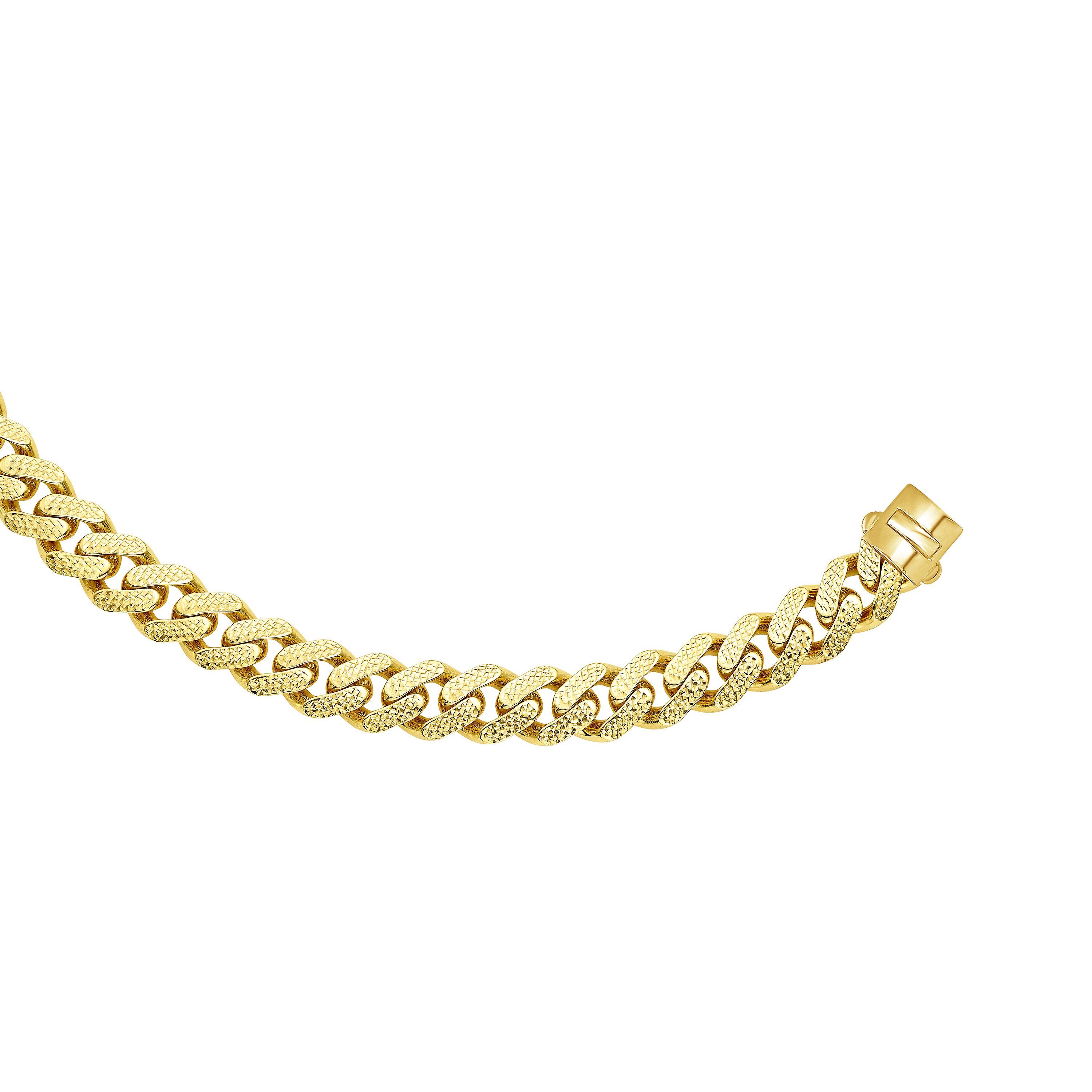 14k Yellow Gold Miami Cuban Link Pave Chain Necklace, Width 13.5mm, 24