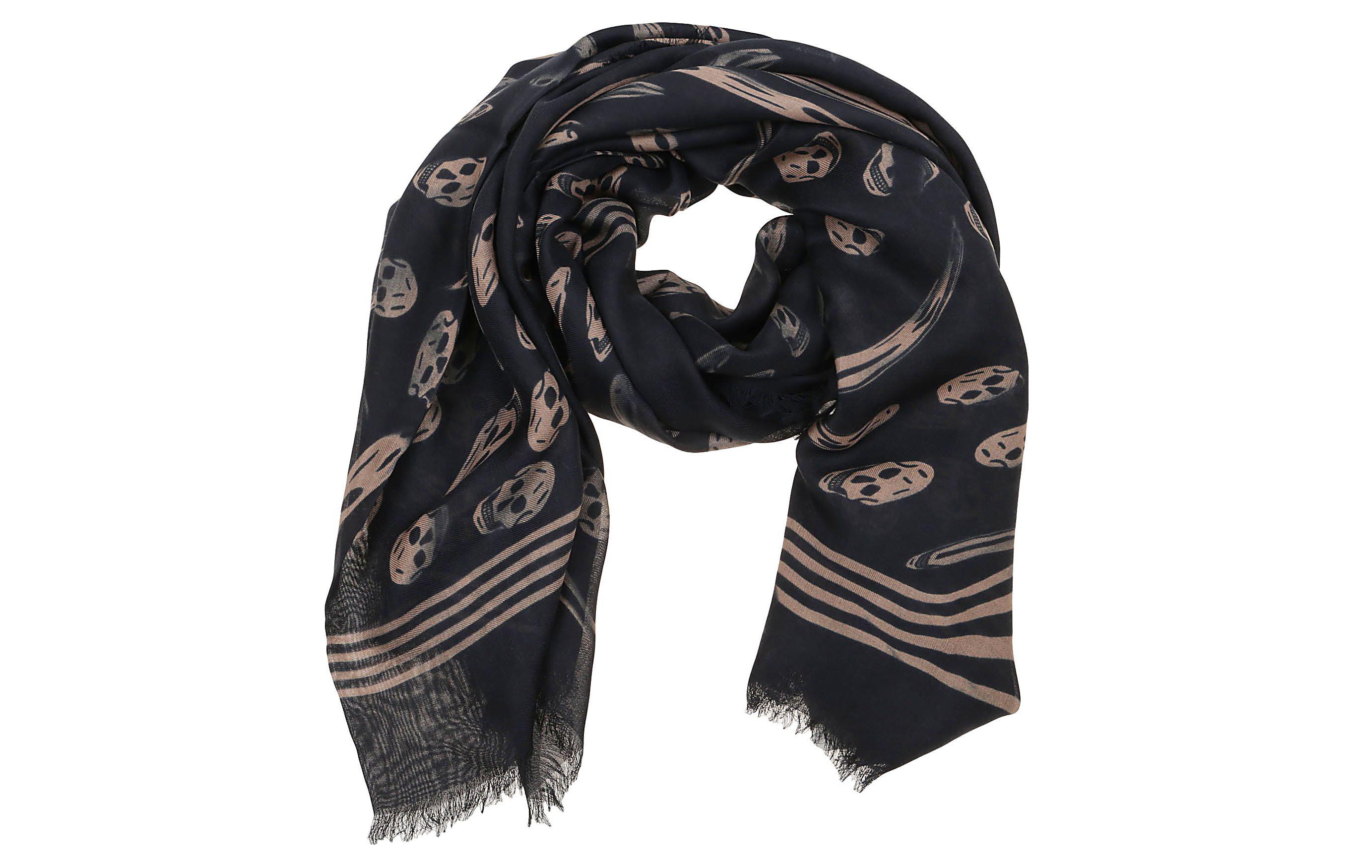Alexander McQueen Silk Scarves Men Black/Beige