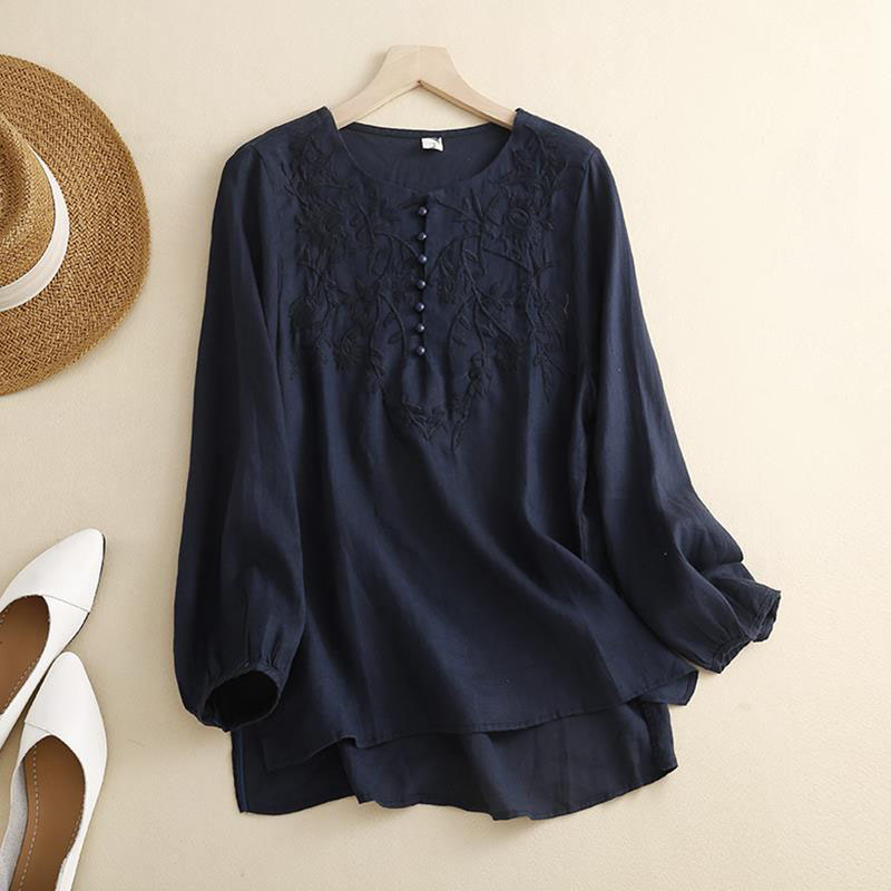 Women's embroidered loose literary retro shirt-Neogeekshirts:luchamp