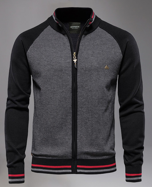 Business Knitted High Quality Contrast Stripes Zipper Jacket