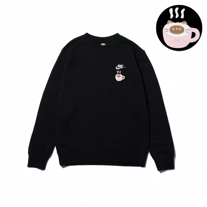 Nike Logo Long Sleeved Crew Neck Casual Sweatshirt Unisex Black