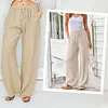 Gioiacombo&trade; Nuovi pantaloni casual larghi in cotone e lino da donna