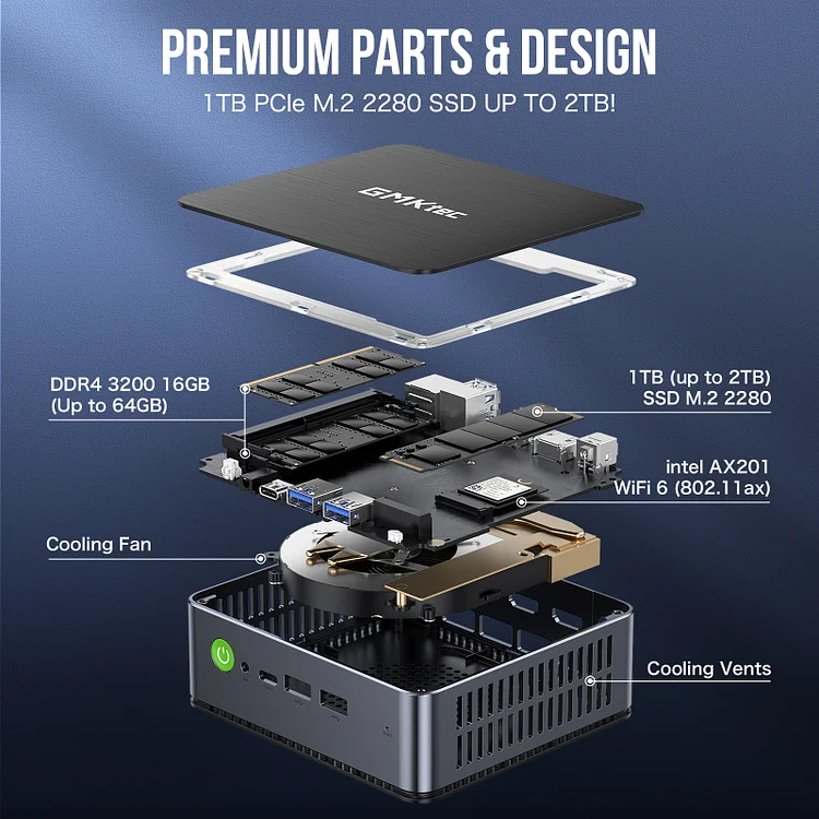 BOSGAME H77 Mini PC AMD Ryzen 7 7735HS: 32GB DDR5 + 2TB Samsung M.2 NVMe  SSD