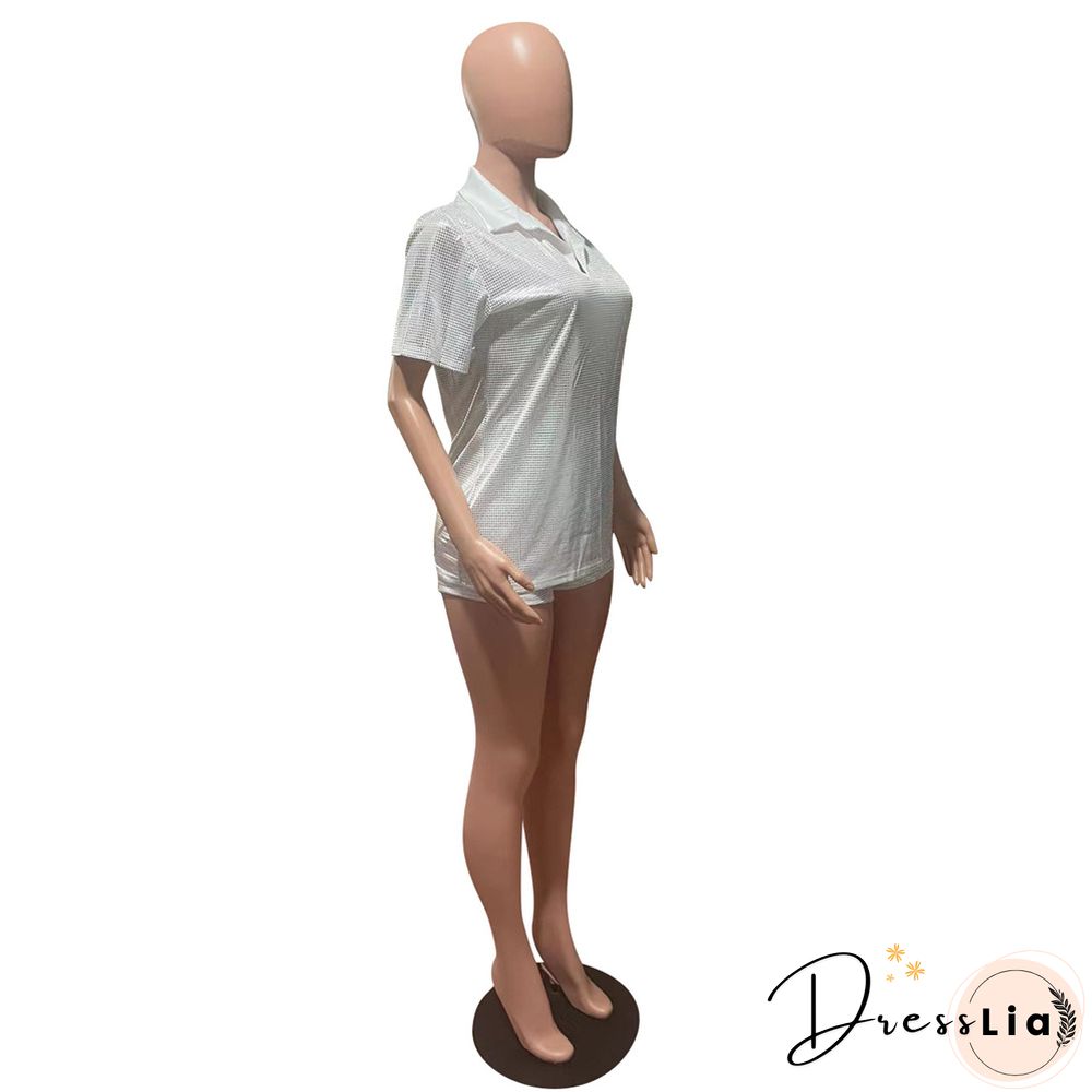 Short Sleeve Bronzing T-Shirt Casual Biker Shorts Outfit