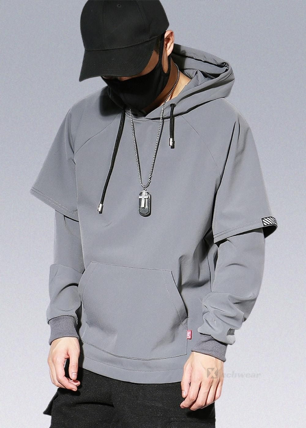国内で当店のみ HAS2SONS - old fake two-piece pullover hoodie Fake 2-Piece Techwear Style Hoodie - Shop Darkwear Hoodies - X