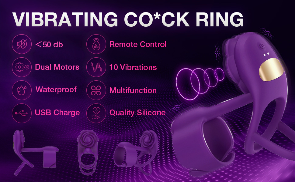 Rose Vibrating Cock Ring with Dual Motor Stimulator for Couples