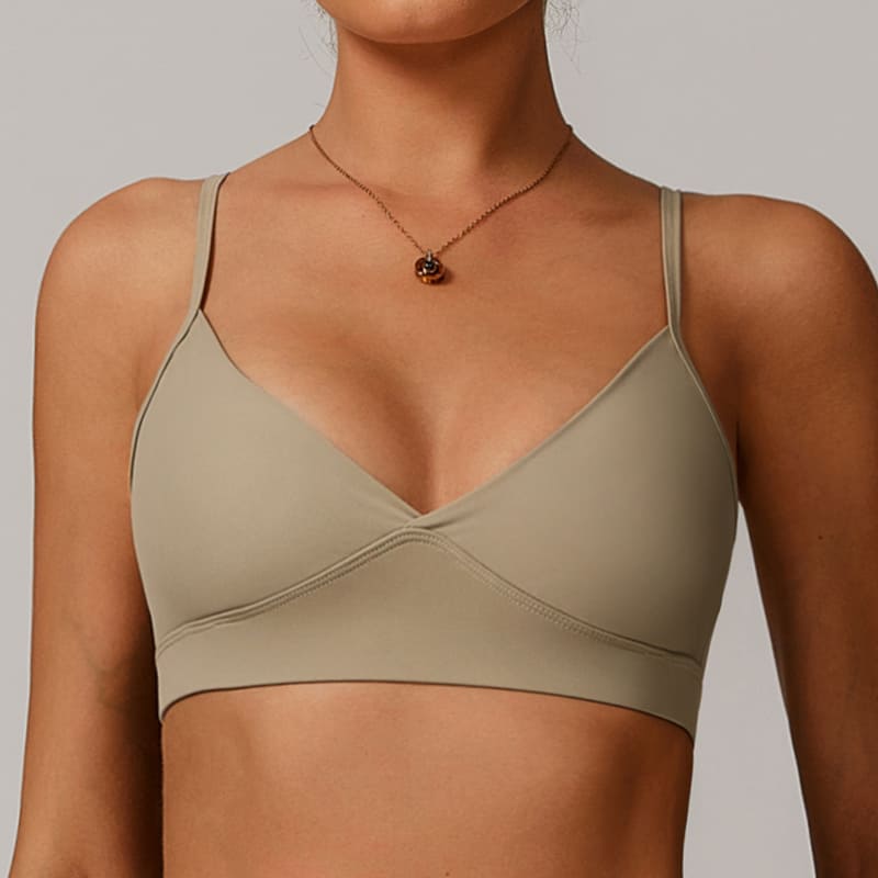 Khaki V - neck soft - cup bra with thin straps
