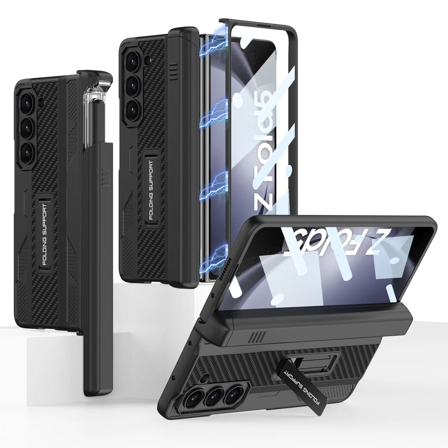 Armor Case With Magnetic Hinge Protection & Slide Pen Holder For Samsung Galaxy Z Fold3/4/5