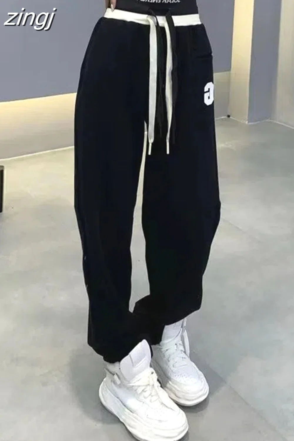 zingj Korean Oversize 4Xl Letter Embroidery Sweatpants Women Causal High Waist Loose Trousers Chic Preppy Style Harajuku Pants