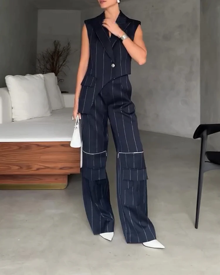 Women's solid color trousers and vest suit