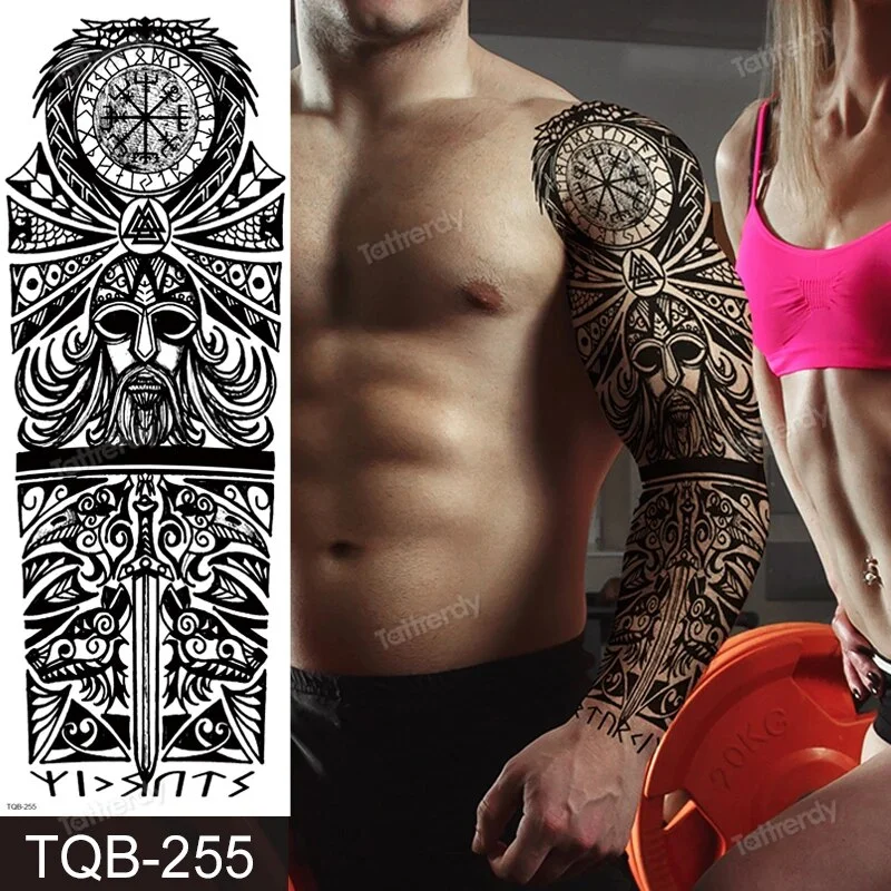 Sdrawing Temporary Tattoos men large full arm sleeve tattoo god wolf moon dragon lion king tiger forest tattoo designs big body