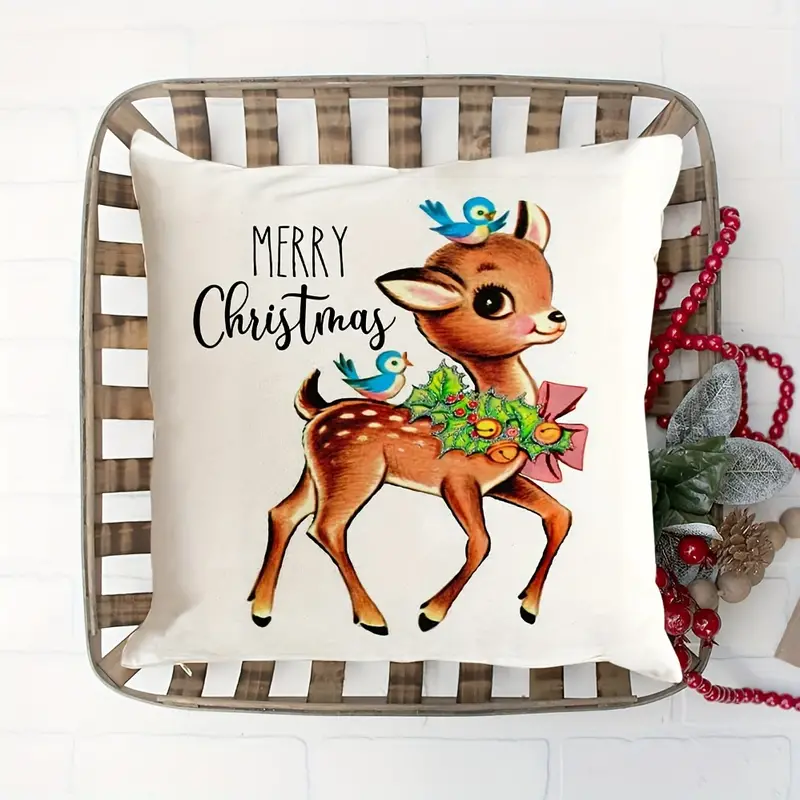 4pcs linen blend christmas decorations pillow covers 18 18 snowflake santa snowman deer bird candy cane xmas rustic winter holiday throw pillows christmas decor cushion cases k031 18 x18 pink red grey details 4