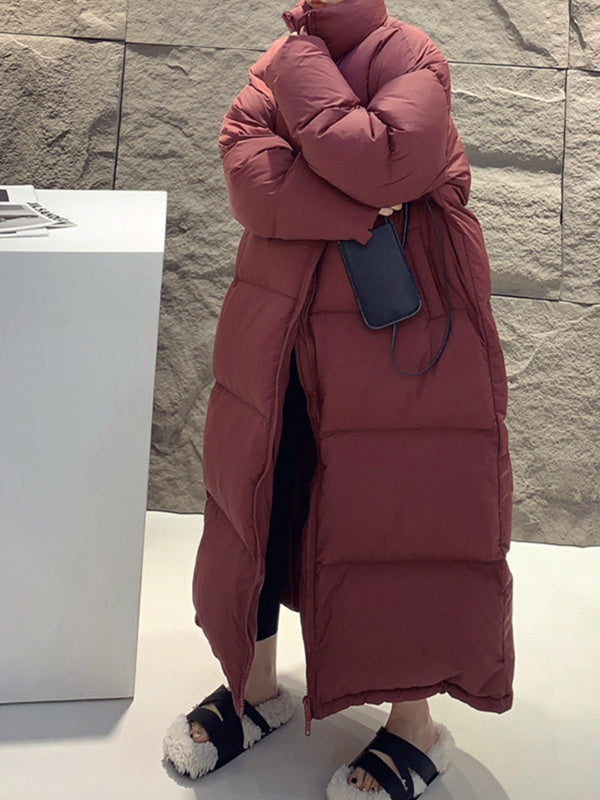 Women Long Sleeve Solid Zipper Loose Down Jacket Coats