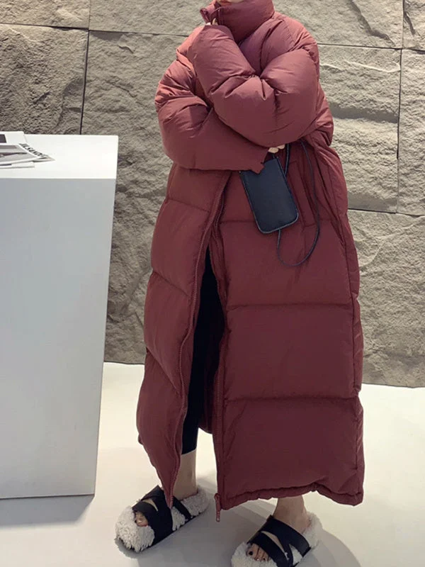 Women Long Sleeve Solid Zipper Loose Down Jacket Coats