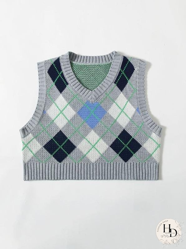 Argyle Pattern Crop Sweater Vest