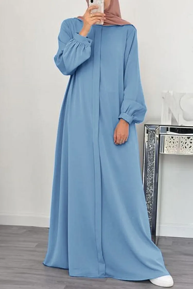 Abayawear Crew Neck Lantern Sleeve Pullover Robe Maxi Dress 41.98