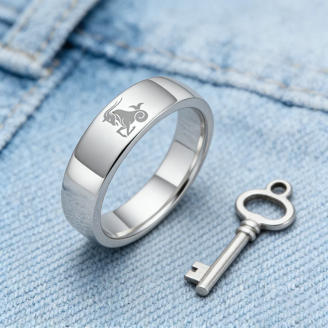 Men Women Sliver Capricorn Tungsten Carbide Rings Couple Wedding Bands Flat Comfort Fit 4MM 6MM 8MM Width