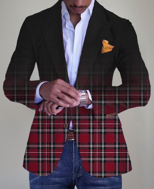 Business Gradient Plaid Single Breasted Turndown Collar Blazer
