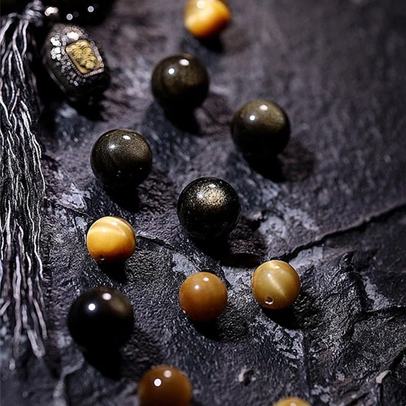 Natural Gold Sheen Obsidian Tiger Eye Wealth Tassel Bracelet