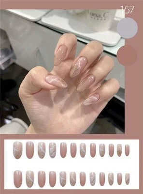 Nails Art Fake Nail Tips Press on Tipsy with Glue Coffin Stick Designs Clear Display Set Full Cover Artificial Short kiss square-Nail Inspo