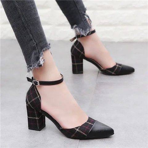2022 Classic Shoes Women Pumps Thick Heels Shoes Ankle Strap Lattice Women's Stiletto Buckle Shoes Chaussures