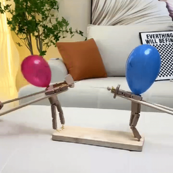 Handmade Wooden Fencing Puppets,Balloon Bamboo Man Battle Game for