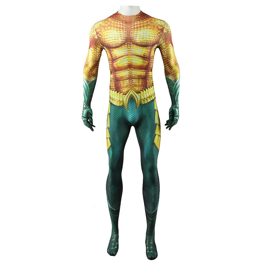 Movie Aquaman And The Lost Kingdom (2023) Arthur Curry Golden Jumpsuit Cosplay Costume Outfits Halloween Carnival Suit
