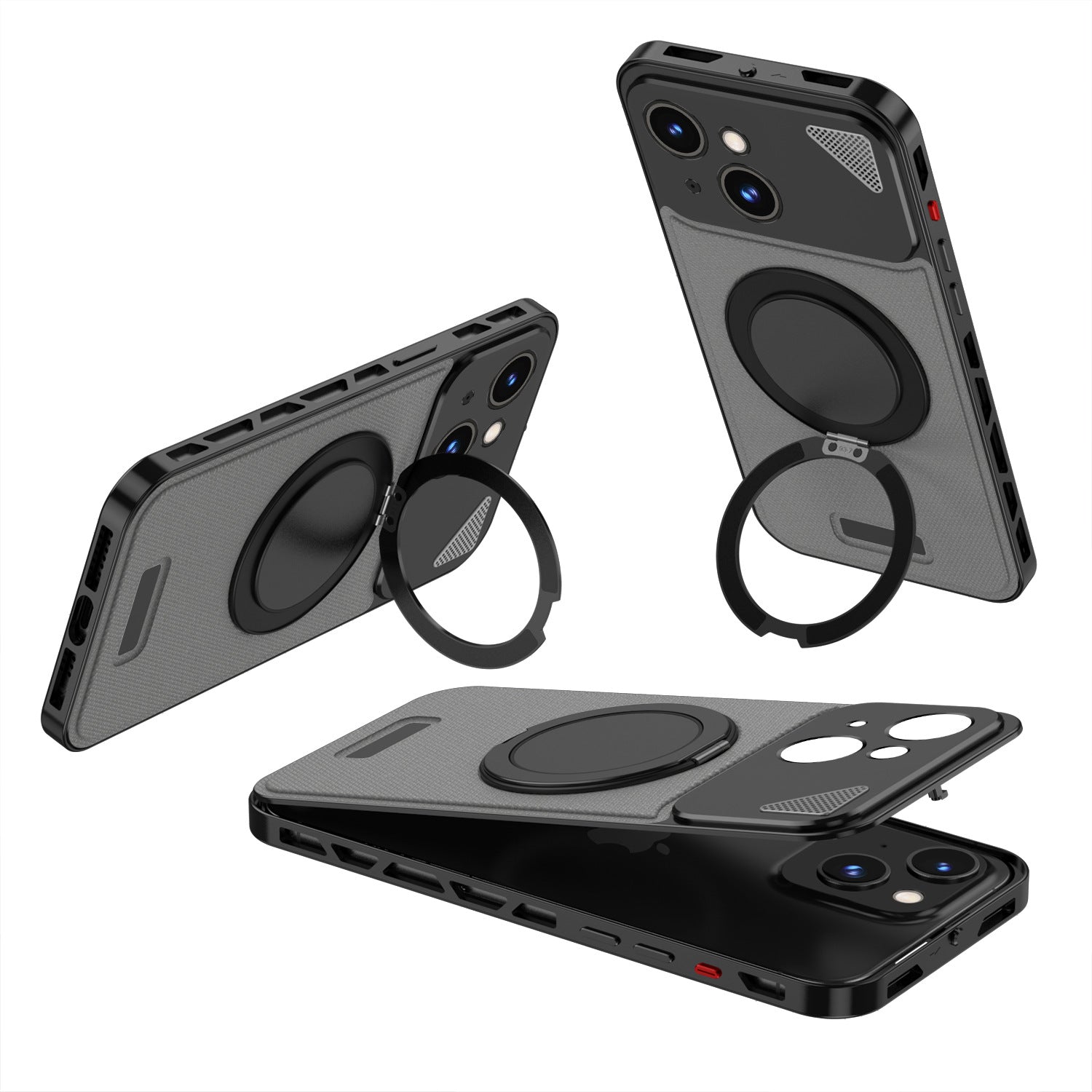 Suitable For iPhone 15/16 Series Metal Leather Elastic Buckle Rotating Bracket Magnetic Mobile Phone Case