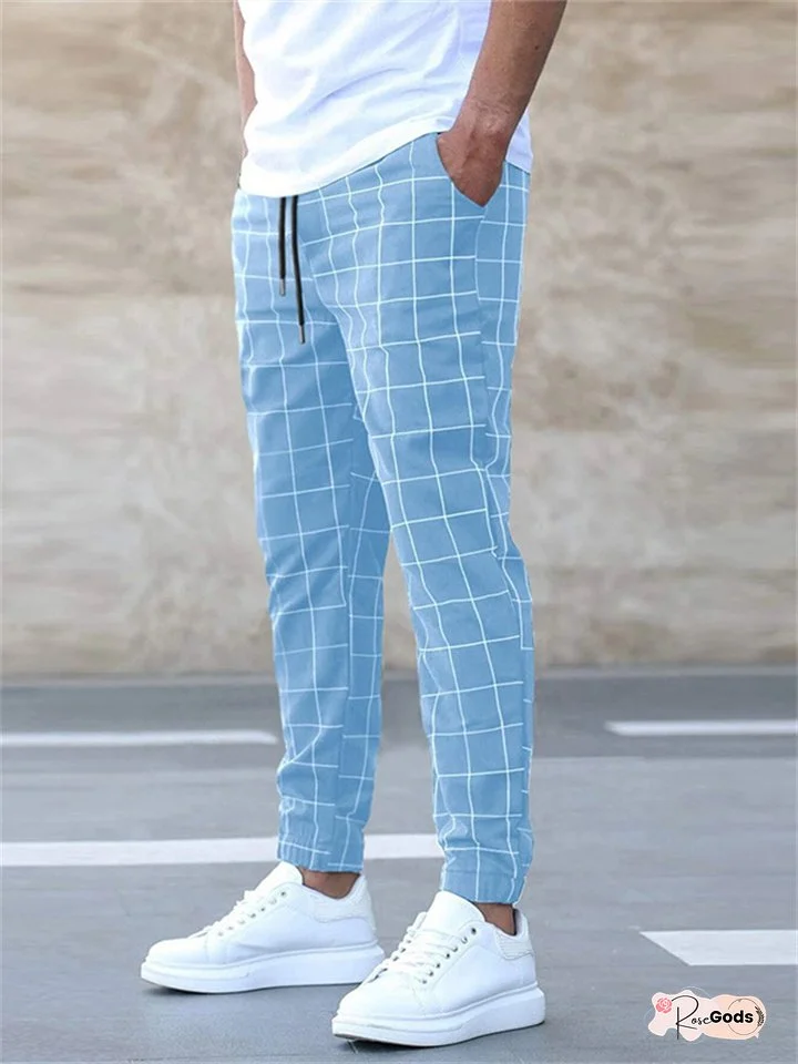 New Street Tide Pants Plaid Casual Pants Fashion Men's Casual Pants Rope Pants