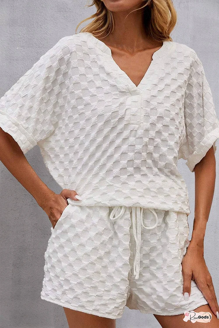 Notched Half Sleeve Top and Shorts Set