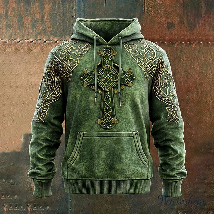 Men's St. Patrick's Day Shamrock Cross Art Print Casual Hoodie