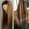 Brown Mixed Gold Highlight Straight Wigs