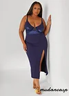Satin Paneled Ribbed Lingerie Gown