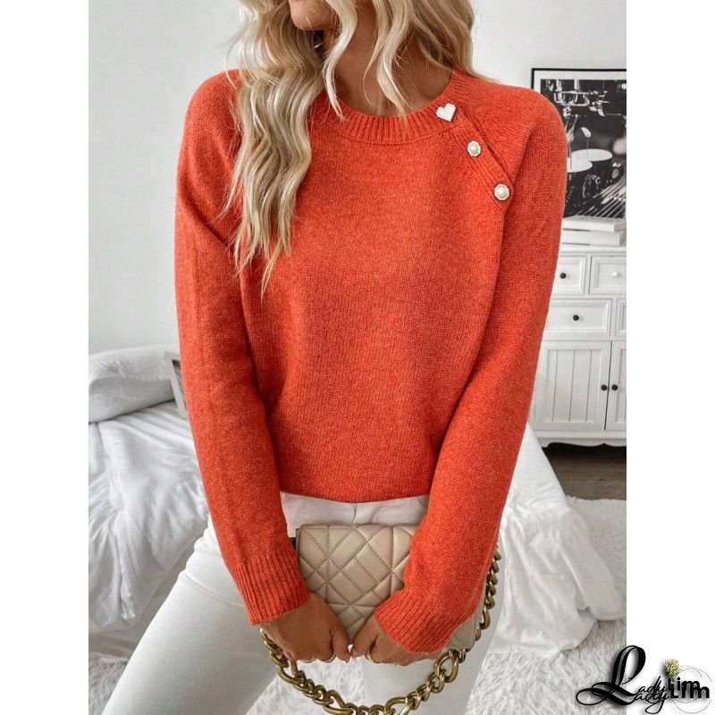 Alpaca Blend Stand Collar Pullover with Button Details - Casual Knit Sweater, Solid Color, Long Sleeve, Regular Fit for Fall/Winter - Composition: Alpaca 15%, Polyester 65%, Acrylic 20%