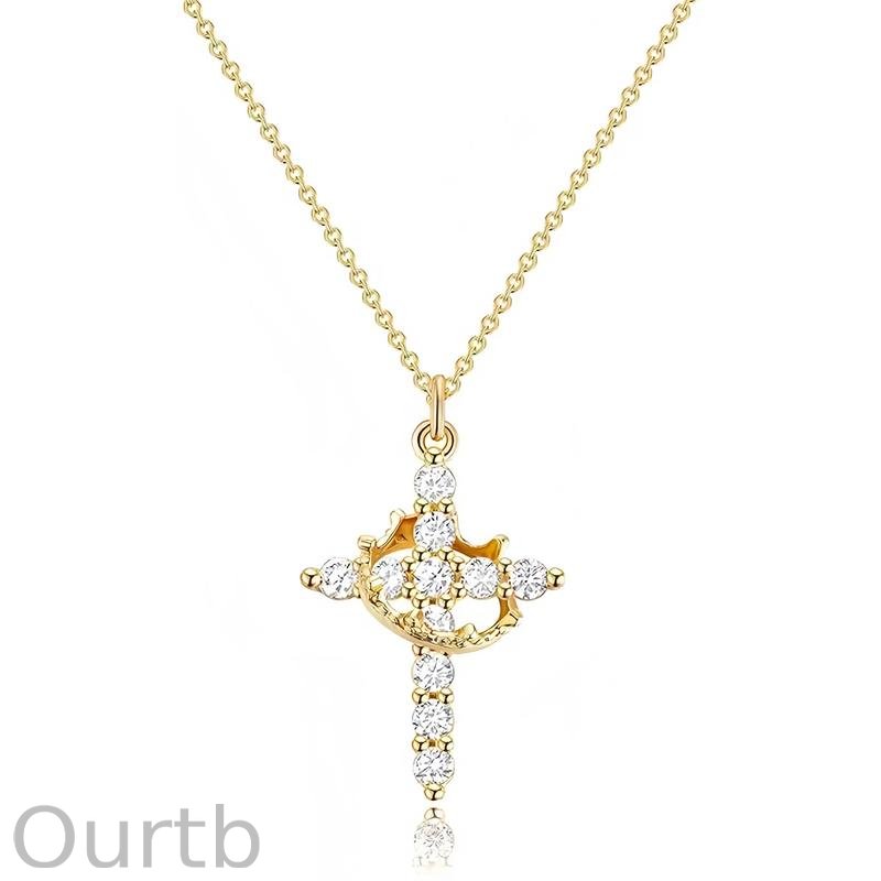 【Freeship】18K Simple Crown & Cross Pendant Choker Necklace For Women & Men & Girls Pretty Crown Cross Necklace For Daily Party Clothing Decor Trendy All-match & Exquisite Jewelry For Christmas Valentine's Day Gift