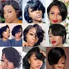 Black Mixed Gold Short Wig Bob Straight Hair